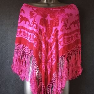 Pink Embroidered Fringe Shaw